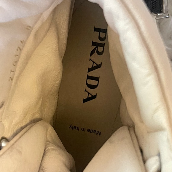 Prada White High-Top Sneakers with Black Strap - Picture 13 of 14